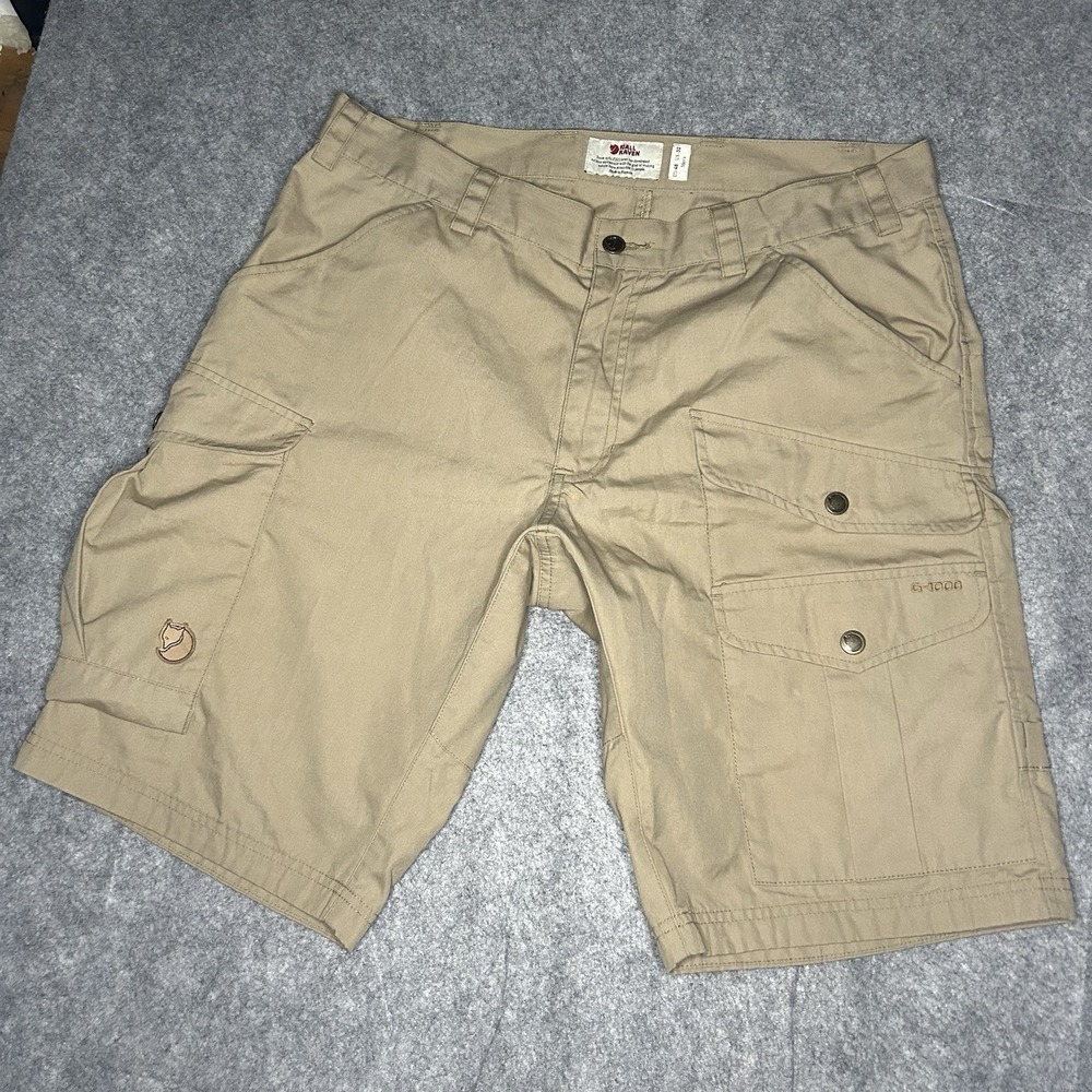 Fjallraven Mens 32 Khaki G1000 Brown Shorts Cargo Pockets Outdoor Hiking Nature
